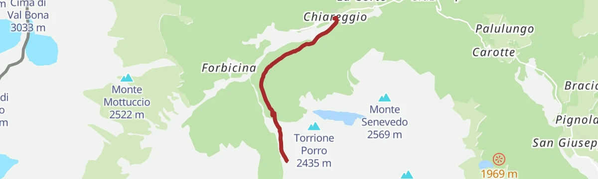 Route map: Porro and Ventina Shelters